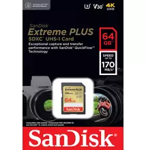 SANDISK EXTREME PLUS SDXC 64GB CLASS 10 UHS-I U3 V30 170/80 MB/s