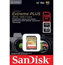 SANDISK EXTREME PLUS SDXC 128GB CLASS 10 UHS-I U3 V30 190/90 MB/s
