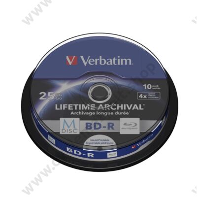 VERBATIM M-DISC BD-R 25GB 4X LIFETIME ARCHIVAL NYOMTATHATÓ CAKE (10)