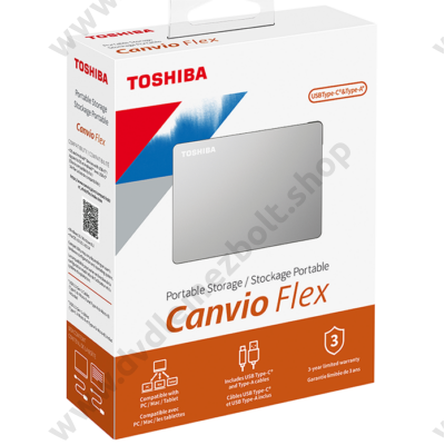 TOSHIBA CANVIO FLEX 2,5 COL USB 3.0 KÜLSŐ MEREVLEMEZ 2TB EZÜST