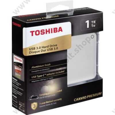 TOSHIBA CANVIO PREMIUM 2,5 COL USB 3.0 KÜLSŐ MEREVLEMEZ 1TB EZÜST