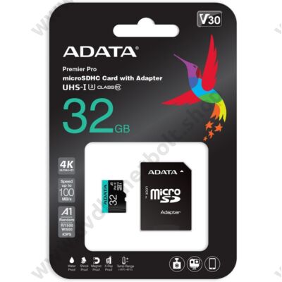 ADATA PREMIER PRO MICRO SDHC 32GB + ADAPTER CLASS 10 UHS-I U3 A1 V30 100/80 MB/s