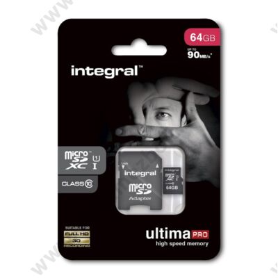 INTEGRAL ULTIMA PRO MICRO SDXC 64GB + ADAPTER CLASS 10 UHS-I U1 (90 MB/s OLVASÁSI SEBESSÉG)