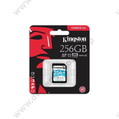 KINGSTON CANVAS GO SDXC 256GB CLASS 10 UHS-I U3 V30 (90 MB/s OLVASÁSI - 45 MB/s ÍRÁSI SEBESSÉG)