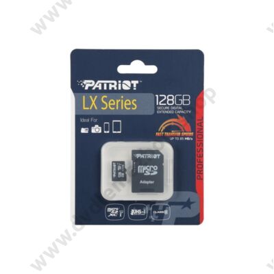 PATRIOT LX SERIES MICRO SDXC 128GB + ADAPTER CLASS 10 UHS-I U1 (85 MB/s OLVASÁSI SEBESSÉG)