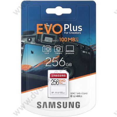SAMSUNG EVO PLUS SDXC 256GB CLASS 10 UHS-I U3 100 MB/s OLVASÁSI SEBESSÉG