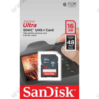 SANDISK ULTRA SDHC 16GB CLASS 10 UHS-I (48 MB/s OLVASÁSI SEBESSÉG)
