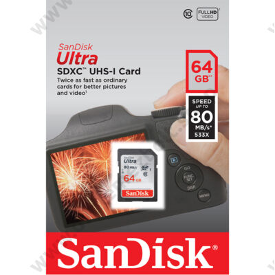 SANDISK ULTRA SDXC 64GB CLASS 10 UHS-I (80 MB/s OLVASÁSI SEBESSÉG)