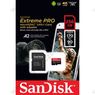 SANDISK EXTREME PRO MICRO SDXC 256GB + ADAPTER CLASS 10 UHS-I U3 A2 V30 170/90 MB/s
