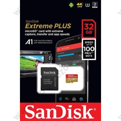 SANDISK EXTREME PLUS MICRO SDHC 32GB + ADAPTER CLASS 10 UHS-I U3 A1 V30 100/90 MB/s