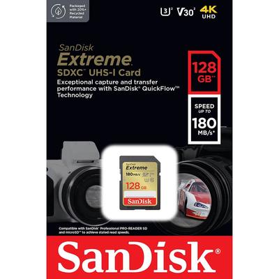 SANDISK EXTREME SDXC 128GB CLASS 10 UHS-I U3 V30 180/90 MB/s
