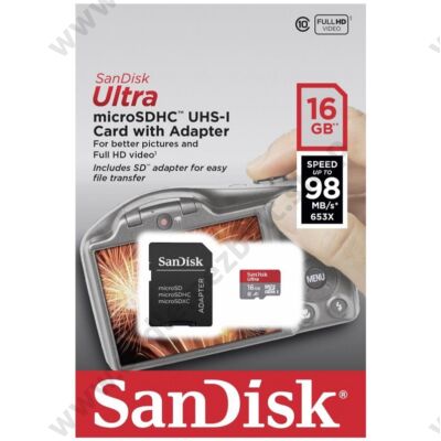 SANDISK ULTRA MICRO SDHC 16GB + ADAPTER CLASS 10 UHS-I U1 A1 98 MB/s