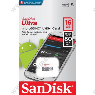 SANDISK ULTRA MICRO SDHC 16GB CLASS 10 UHS-I ANDROID 80 MB/s