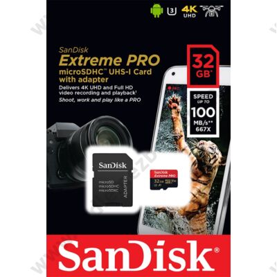 SANDISK EXTREME PRO MICRO SDHC 32GB + ADAPTER CLASS 10 UHS-I U3 A1 V30 100/90 MB/s
