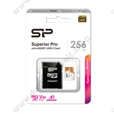SILICON POWER SUPERIOR PRO MICRO SDXC 256GB + ADAPTER CLASS 10 UHS-I U3 A1 V30 100/80 MB/s