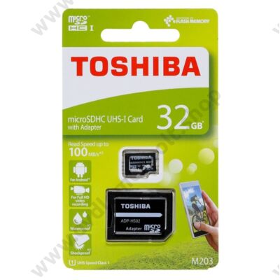 TOSHIBA MICRO SDHC 32GB + ADAPTER CLASS 10 UHS-I U1 (100 MB/s OLVASÁSI SEBESSÉG)