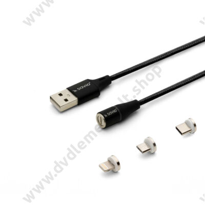 SAVIO CL-155 MÁGNESES 3-IN-1 USB TÖLTŐ ÉS ADATKÁBEL USB-C + APPLE LIGHTNING + MICRO USB 2m FEKETE