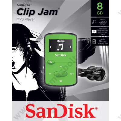 SANDISK CLIP JAM MP3 LEJÁTSZÓ 8GB ZÖLD